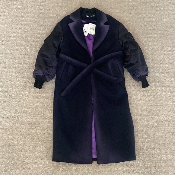 Zara Manteco Wool Satin Combination Bomber Jacket Duster Longline Pea Coat sz XS - Picture 8 of 16